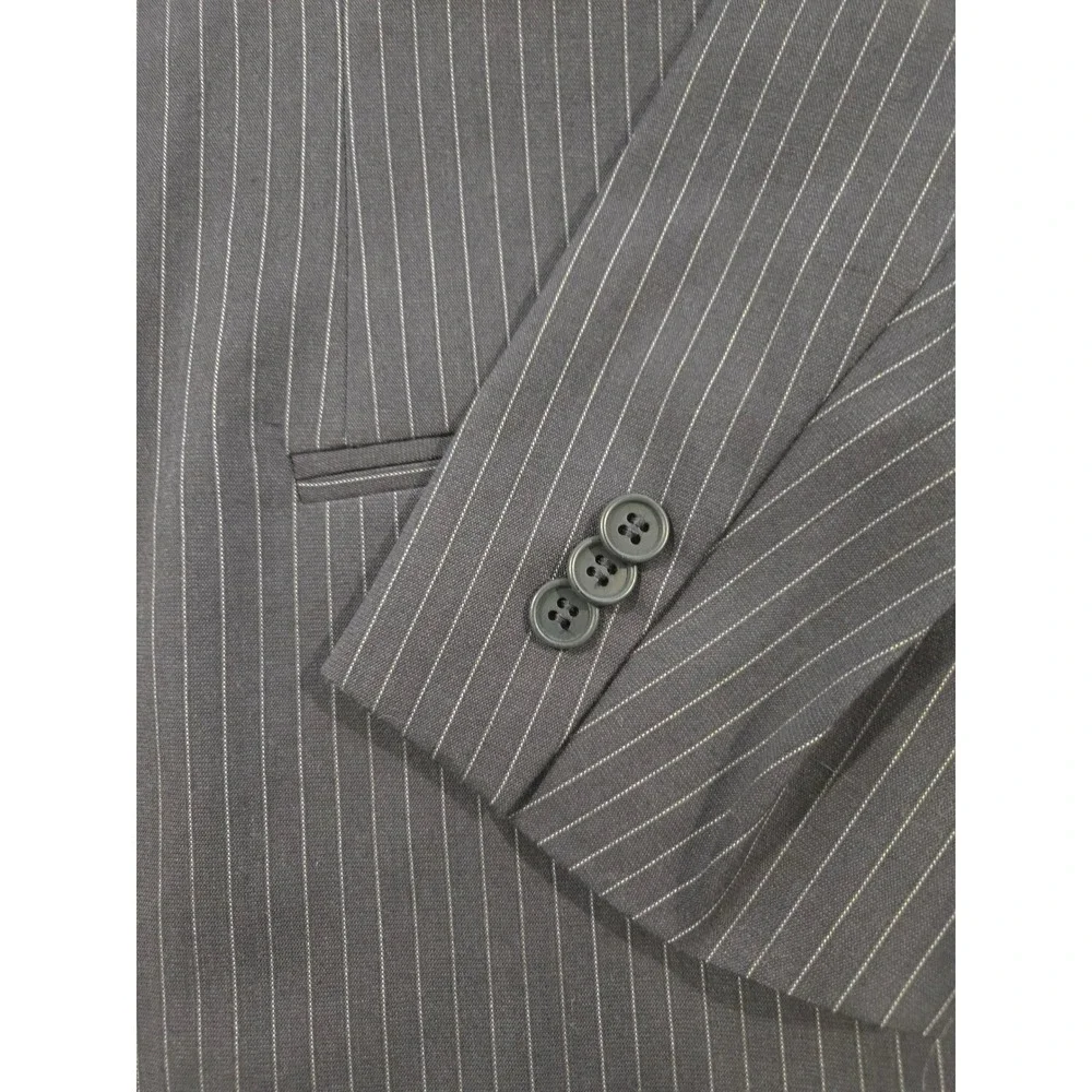 Emporio Armani Pinstripe Suit Jacket Charcoal Gray Wool Made in Italy US 42EU 52